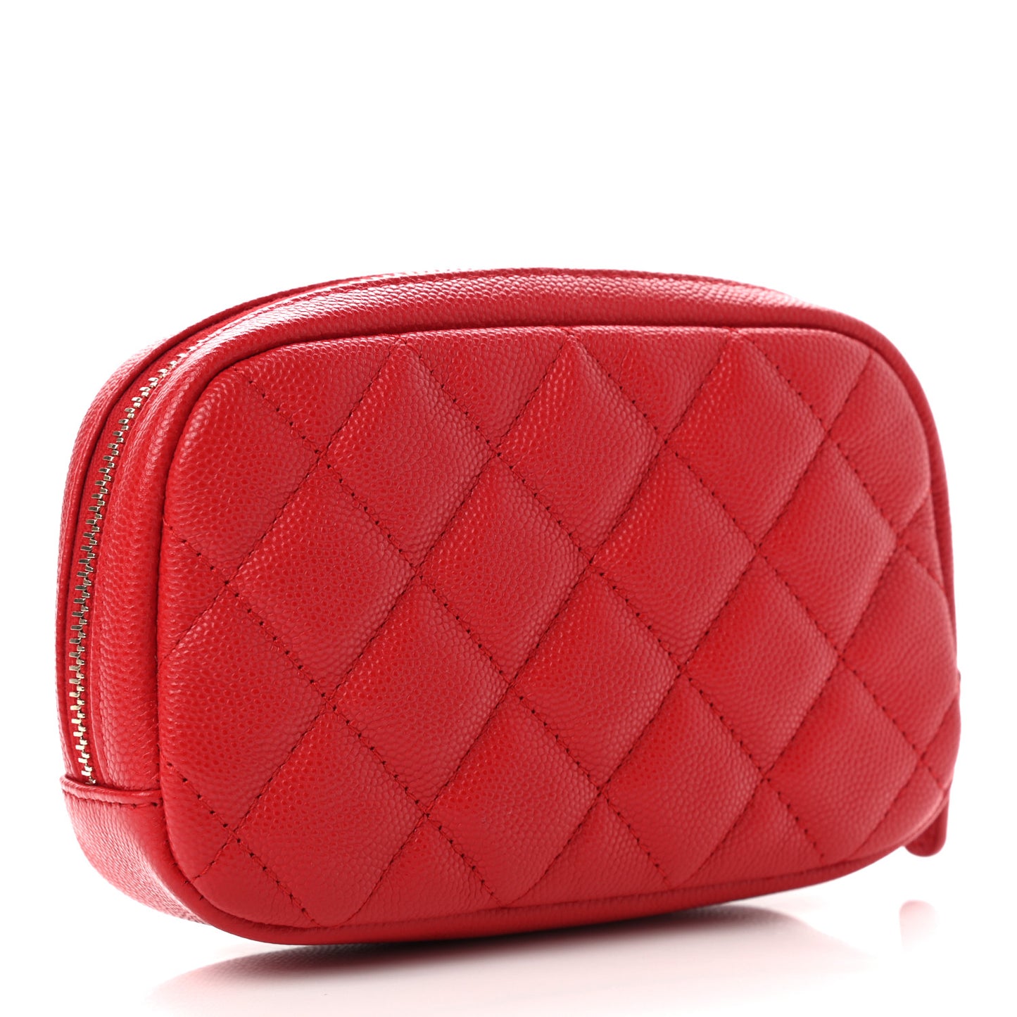 Caviar Quilted Small Curvy Pouch Cosmetic Case Red