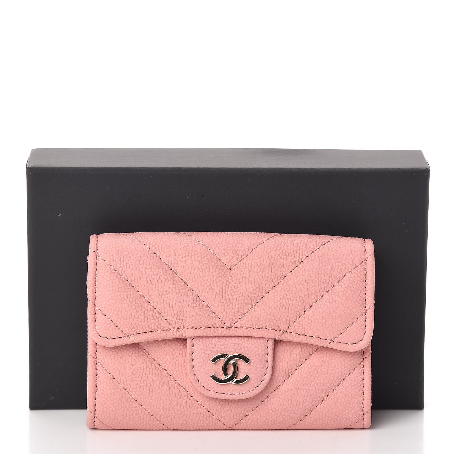 Caviar Chevron Quilted Flap Card Holder Pink