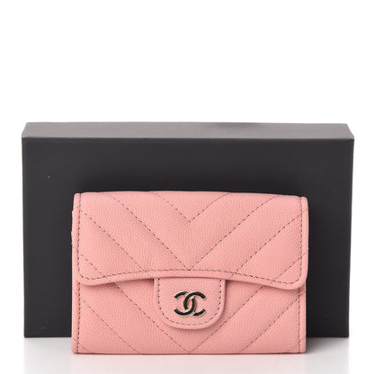 Chanel Caviar Chevron Quilted Flap Card Holder Pink 9 of 9