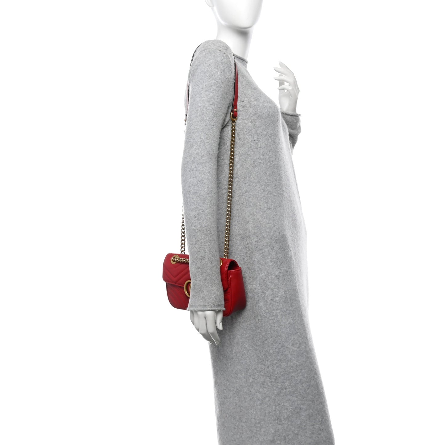 Calfskin Matelasse Mini GG Marmont Shoulder Bag Hibiscus Red