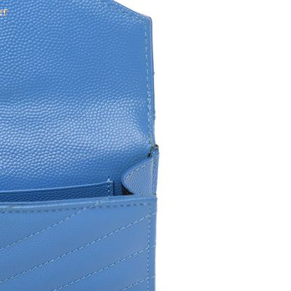 Saint Laurent Grain de Poudre Matelasse Chevron Small Monogram Wallet Blue Clair 12 of 13