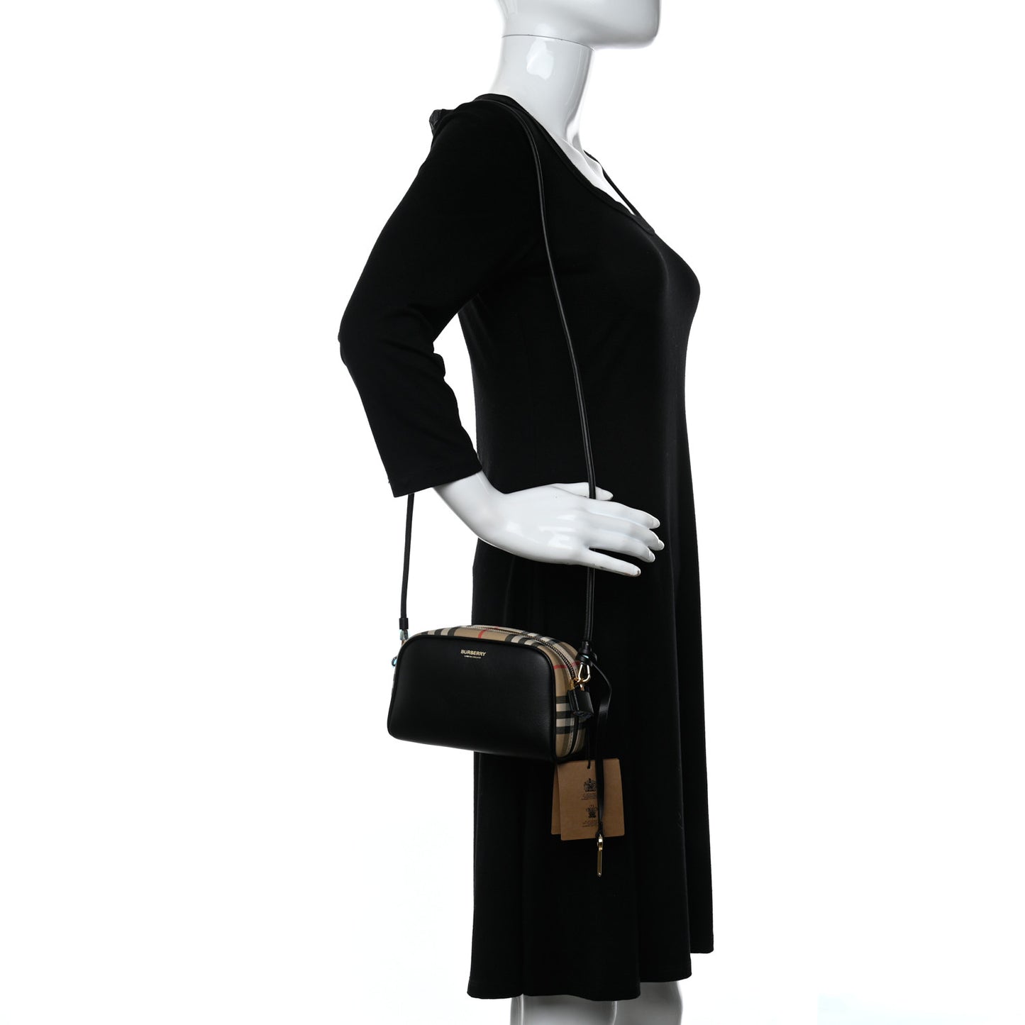 Calfskin Vintage Check Half Cube Crossbody Bag Black