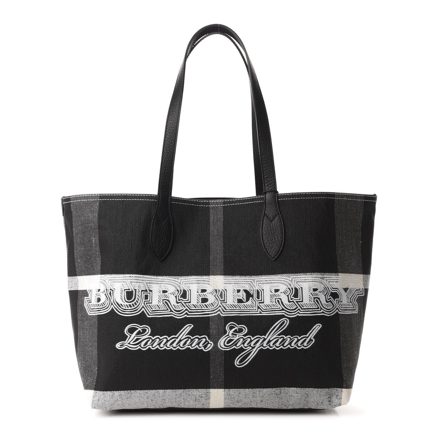 Coated Canvas Mega Check Medium Doodle Tote Black White