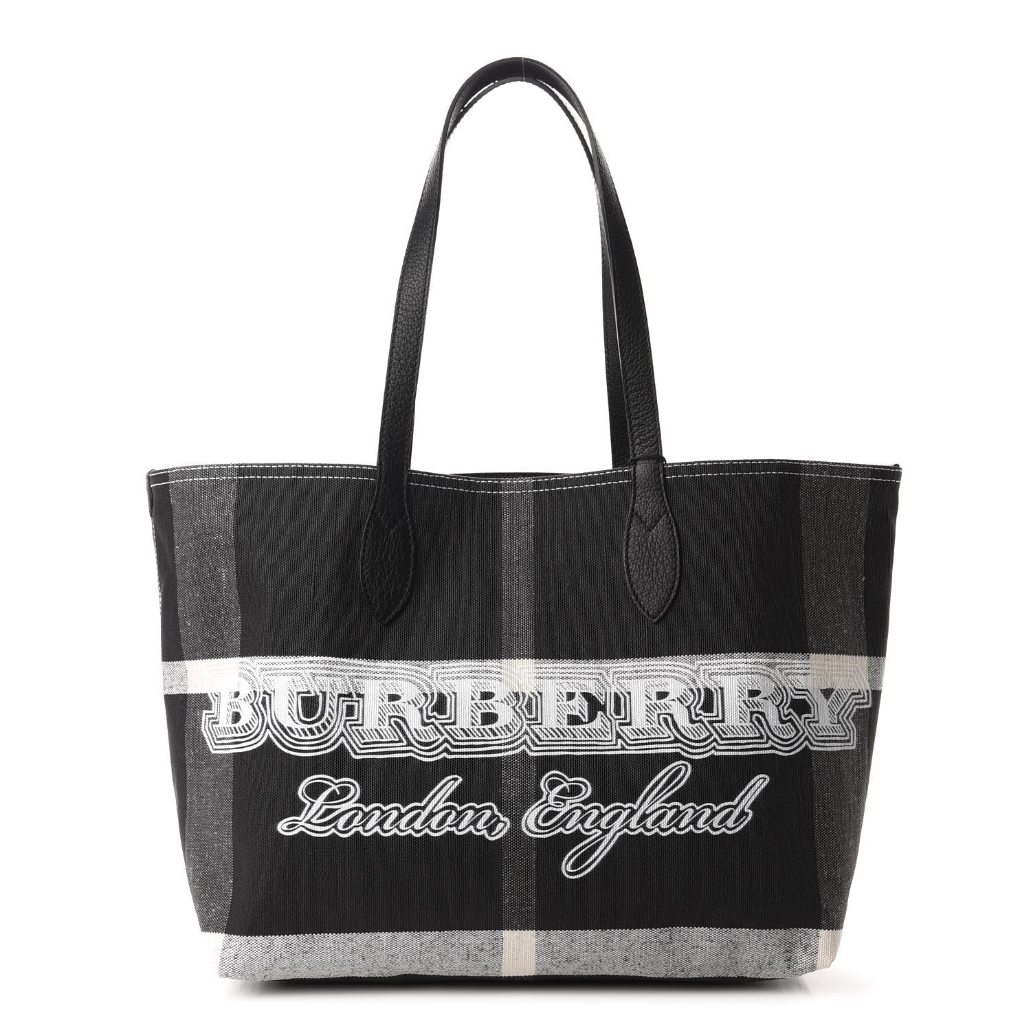 Burberry Coated Canvas Mega Check Medium Doodle Tote Black White 1 of 9