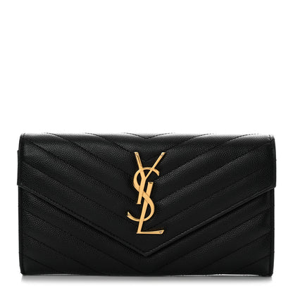 Saint Laurent Grain De Poudre Matelasse Chevron Monogram Flap Wallet Black 1 of 15
