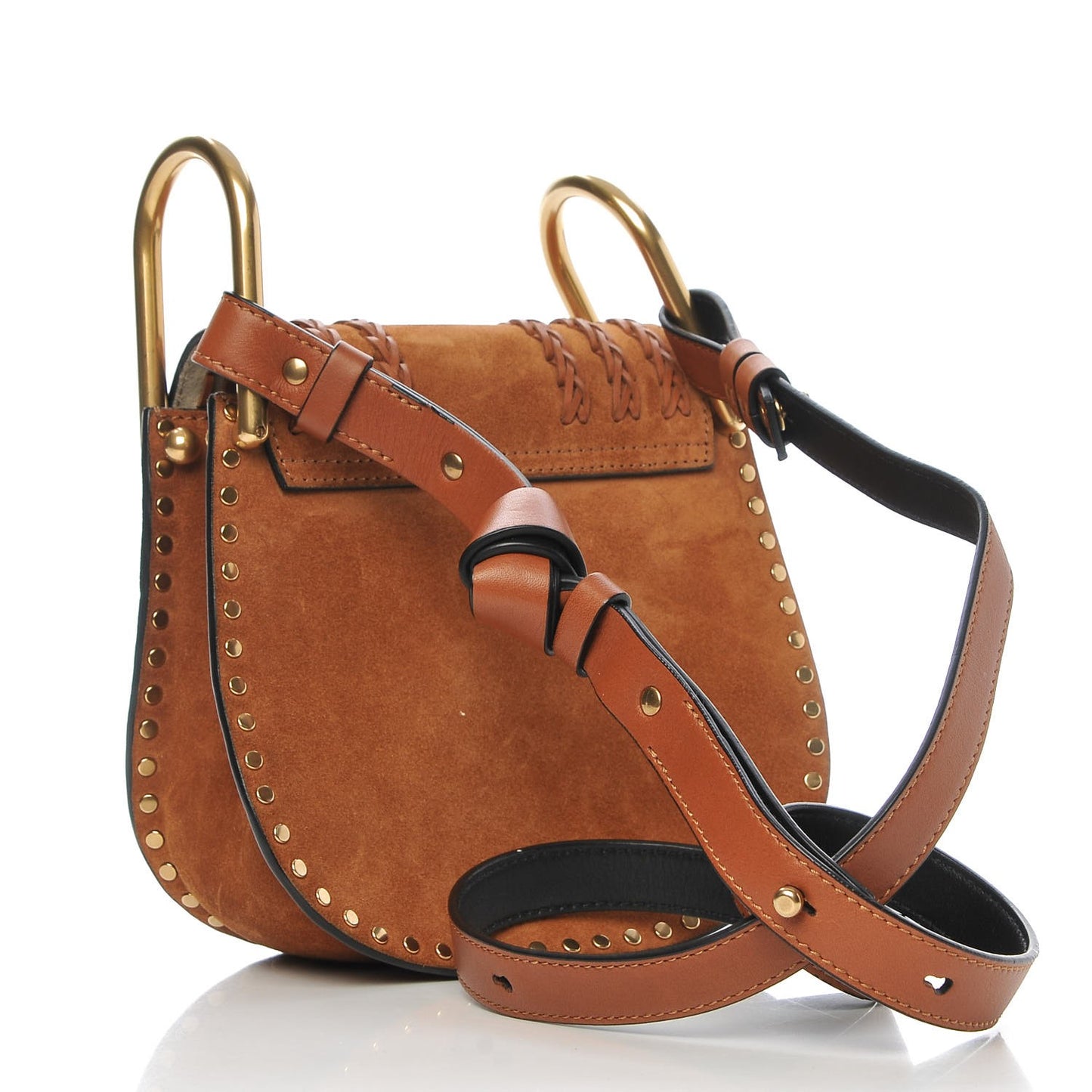 Suede Calfskin Braided SMini Hudson Shoulder Bag Caramel