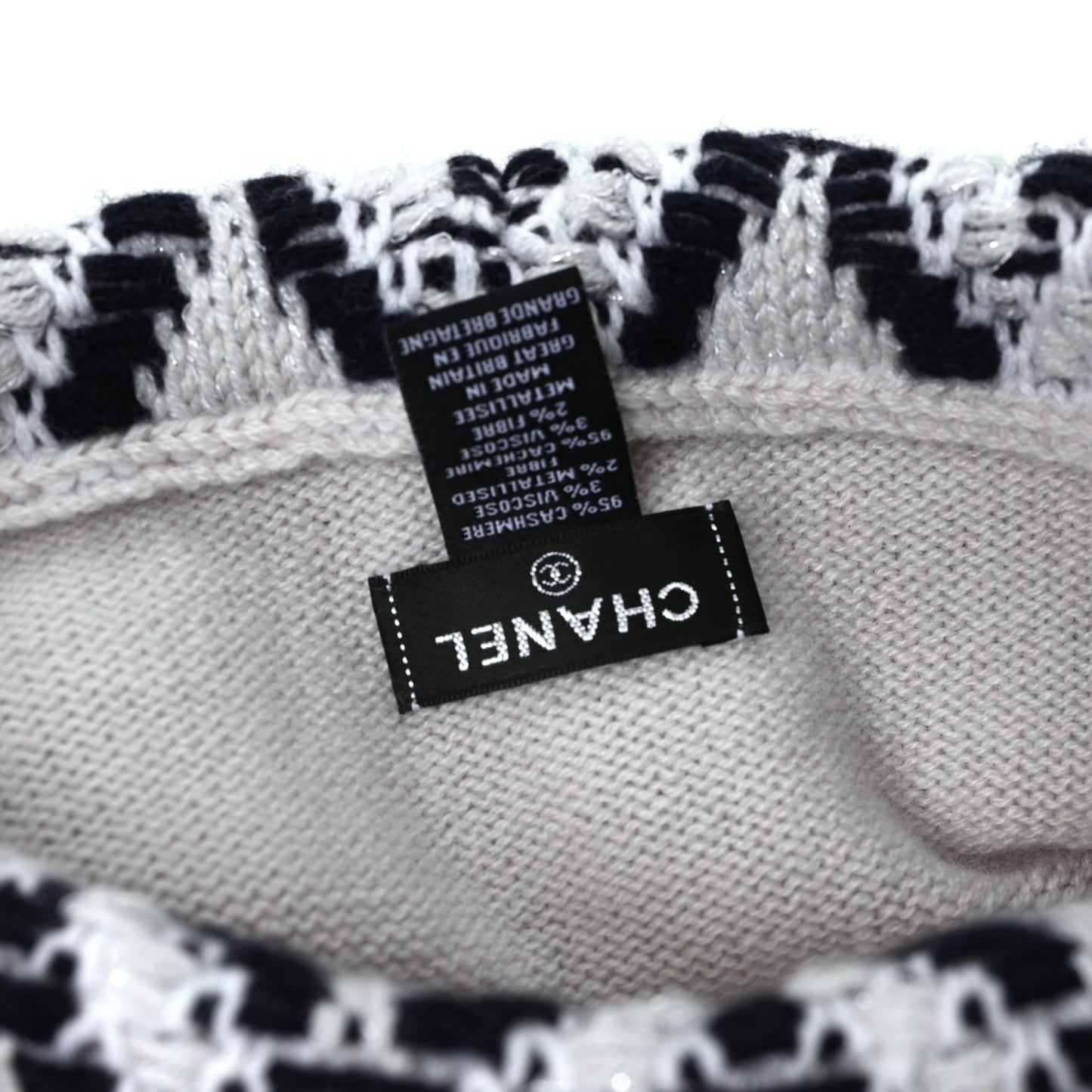 Cashmere Blend CC Beanie Hat With Gloves Set White Navy Blue