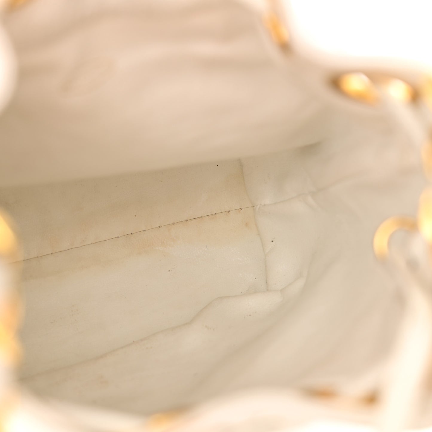 Lambskin CC Drawstring Bucket Bag White