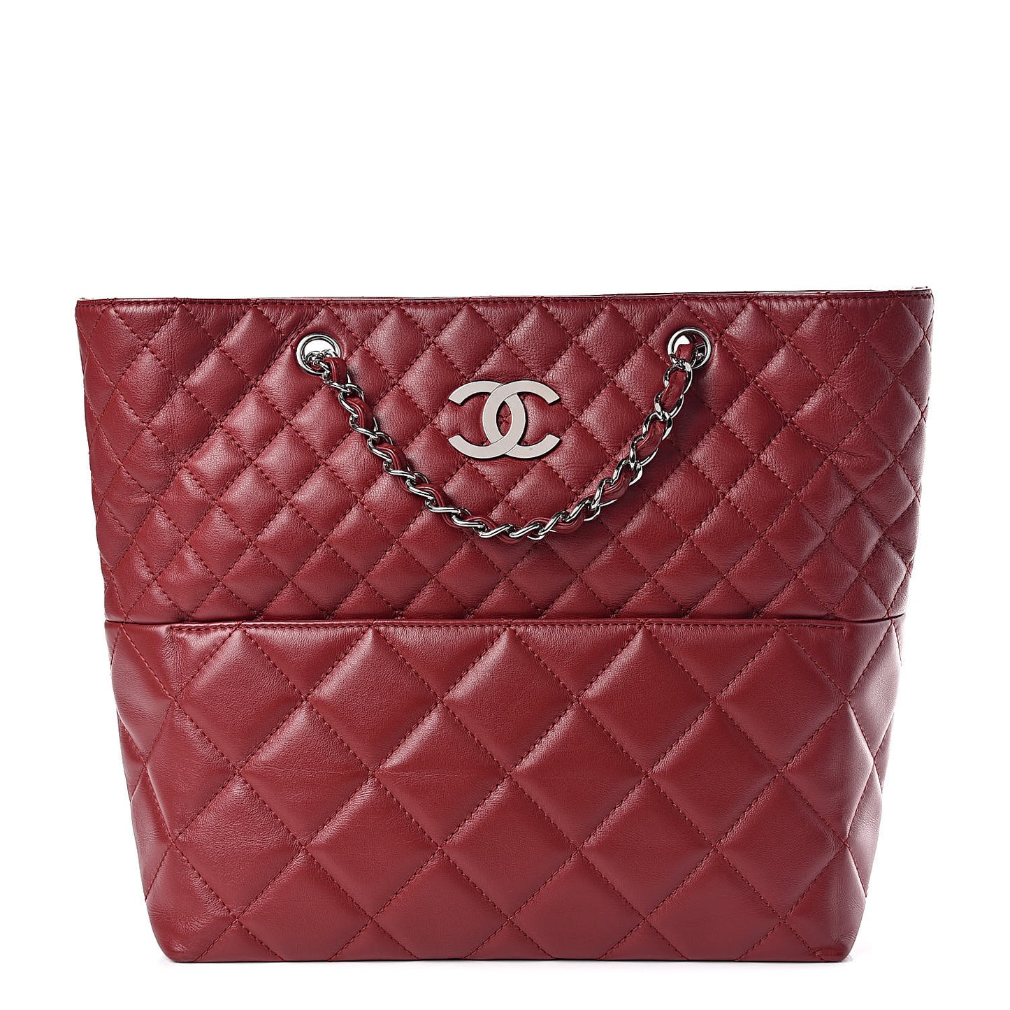 Calfskin Quilted In the Business North South Tote Red