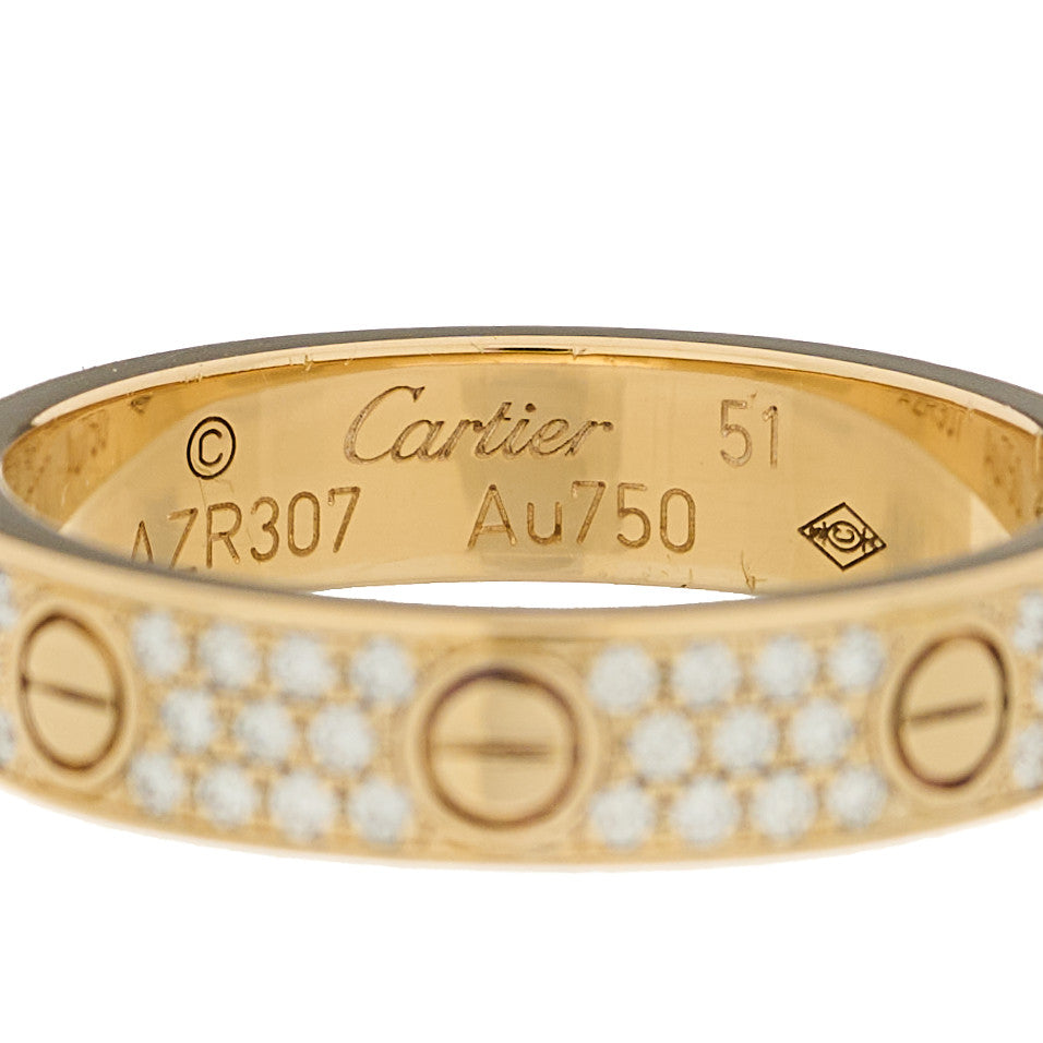 Cartier 18K Yellow Gold Diamond 4mm LOVE Wedding Paved Band Ring 51 5.75 4 of 4