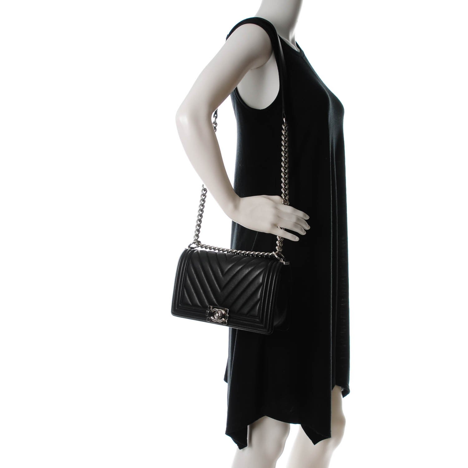 Chanel Calfskin Chevron Quilted Medium Boy Flap Black 2 of 7