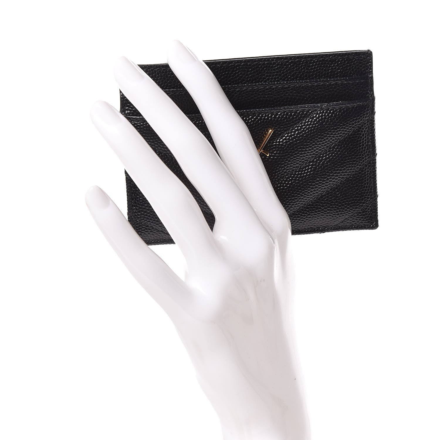 Saint Laurent Grain De Poudre Matelasse Chevron Monogram Credit Card Case Black 2 of 8