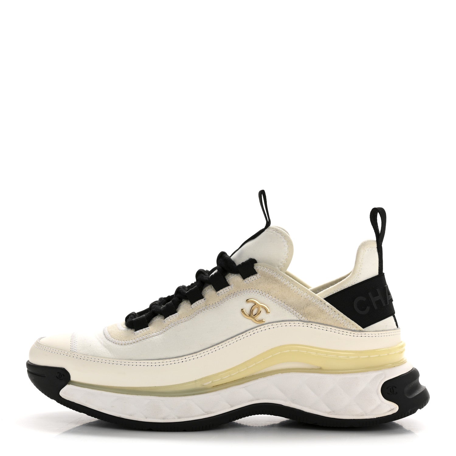 Chanel Velvet Calfskin Mixed Fibers CC Sneakers 38 Ivory Black 1 of 9