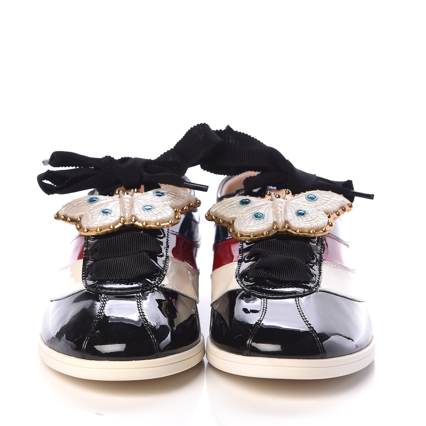 Patent Calfskin Crystal Womens Web Falacer Sneakers 37 Black
