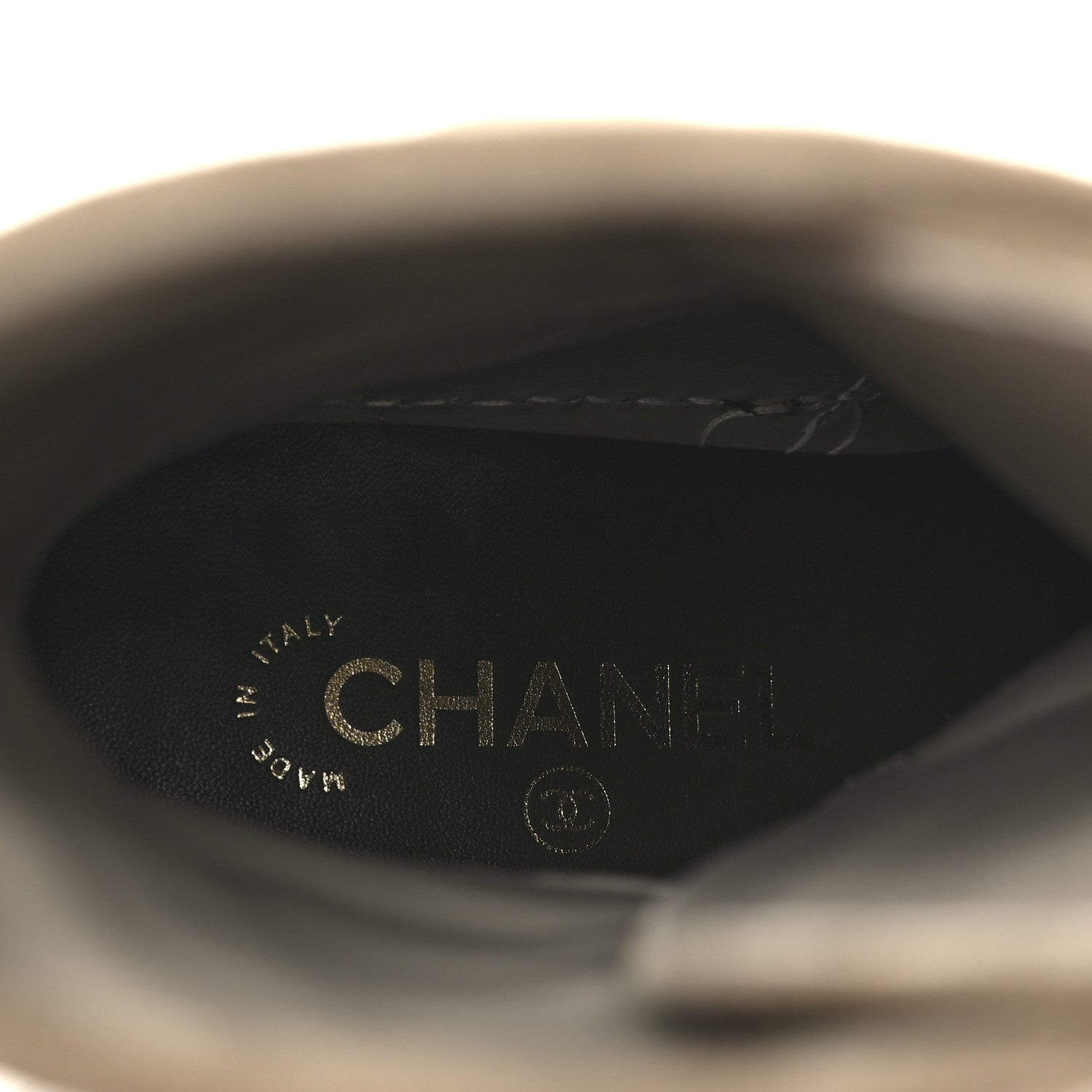 Chanel Suede Calfskin Cotton Quilted CC Chain Combat Boots 39 Light Grey Brown Khaki 9 of 12