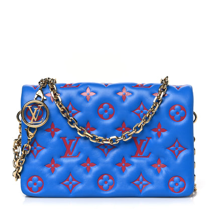 Louis Vuitton LOUIS VUITTON Lambskin Embossed Monogram Vuittamins Pochette Coussin Blue Red 1 of 8