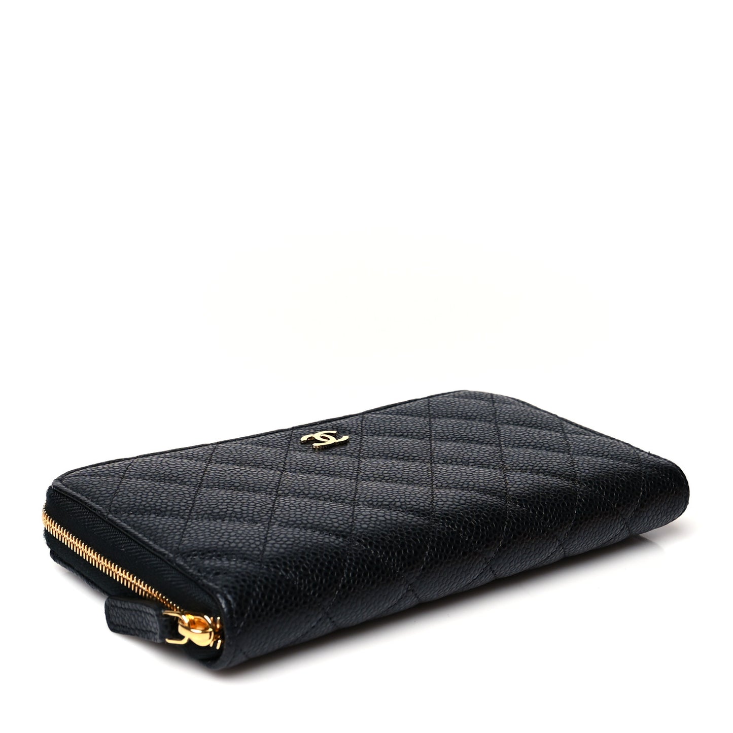 Caviar Quilted Large Gusset Zip Around Wallet Black