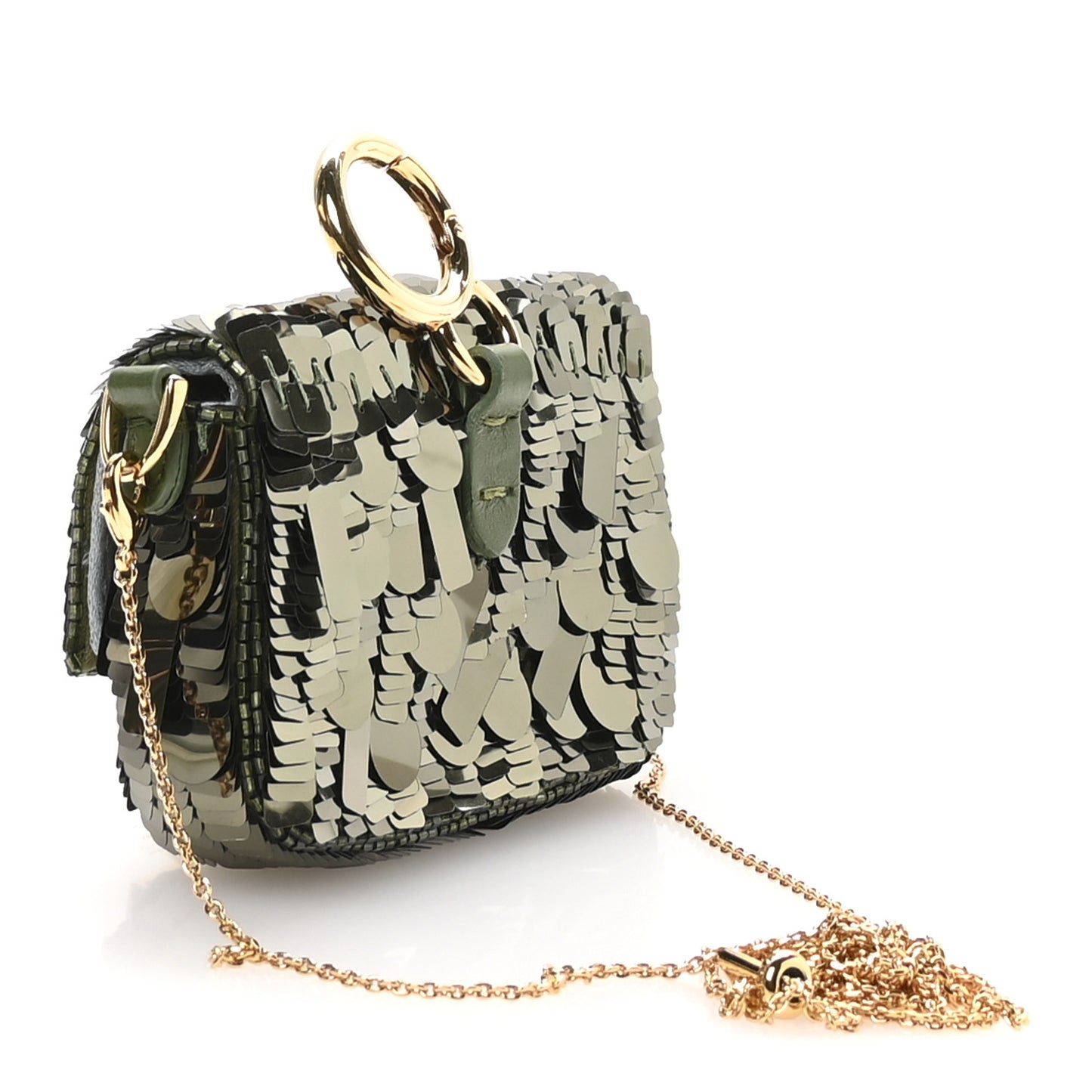 Sequin Paillettes Shiny Nappa Sex and the City Nano Maxi Buckle Baguette Charm Avocado