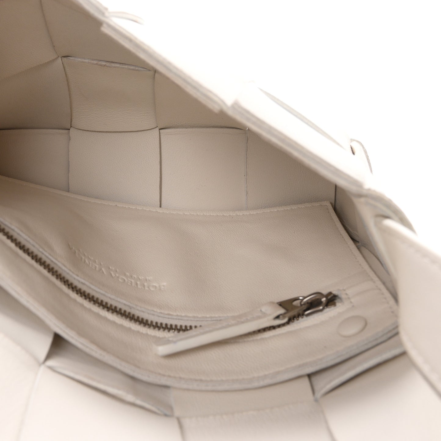 Lambskin Maxi Intrecciato Cassette Crossbody Bag White