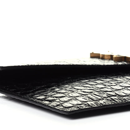 Saint Laurent Calfskin Crocodile Embossed Uptown Monogram Clutch Black 8 of 16