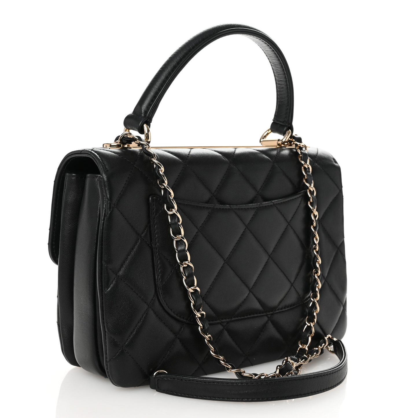Lambskin Quilted Small Trendy CC Dual Handle Flap Bag Black