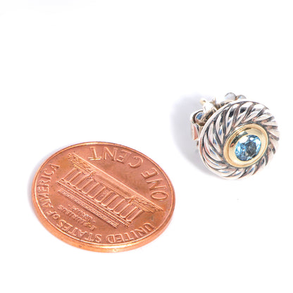 David Yurman Sterling Silver 14K Yellow Gold Blue Topaz Cookie Cable Earrings 2 of 5