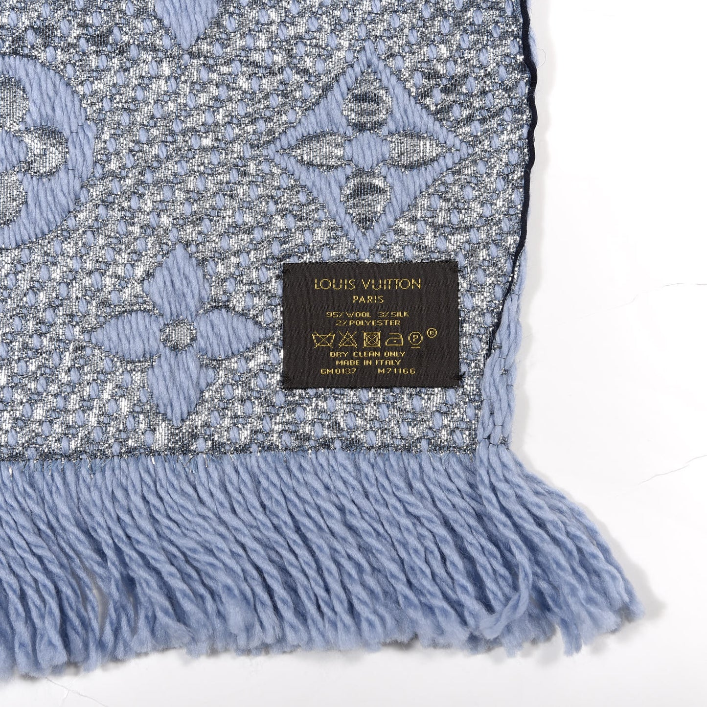 Wool Silk Logomania Shine Scarf Blue