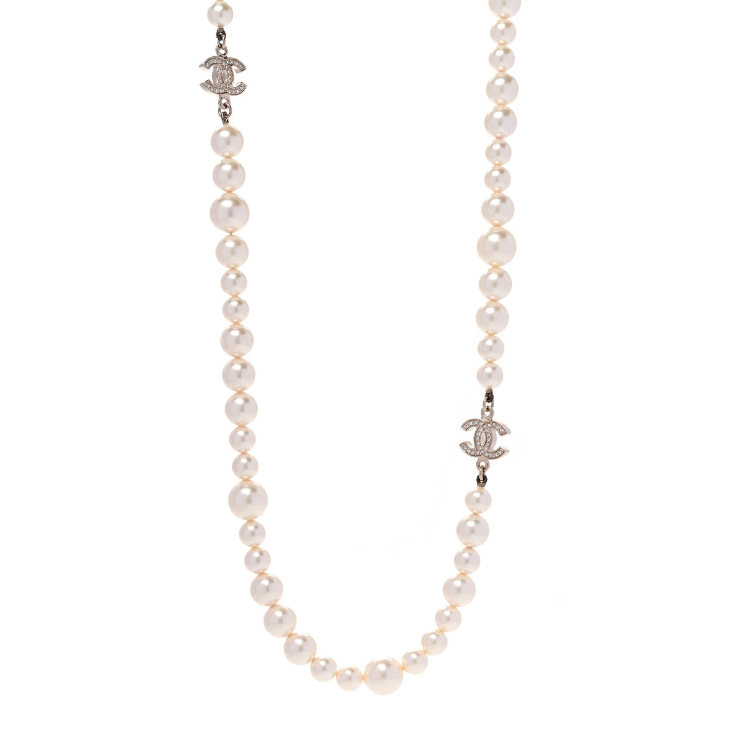 Graduated Pearl CC Long Necklace Gold
