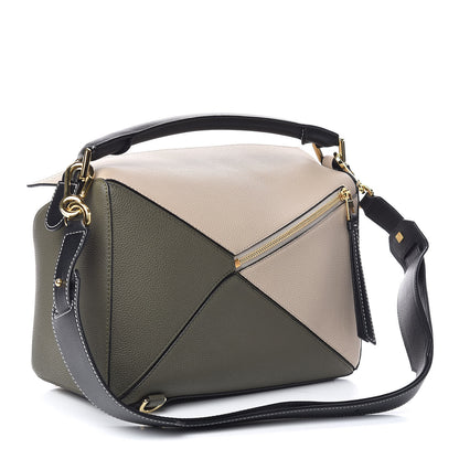 Loewe Grained Calfskin Medium Puzzle Bag Oat Khaki Green 3 of 10