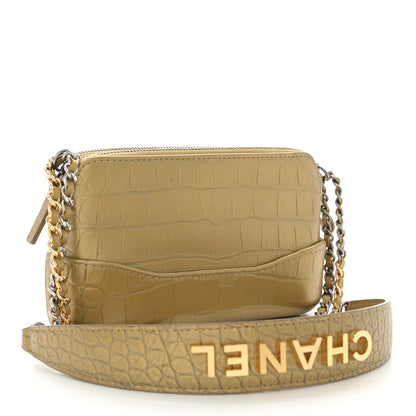 Chanel Metallic Calfskin Crocodile Embossed Small Gabrielle Clutch With Chain Gold 3 of 13