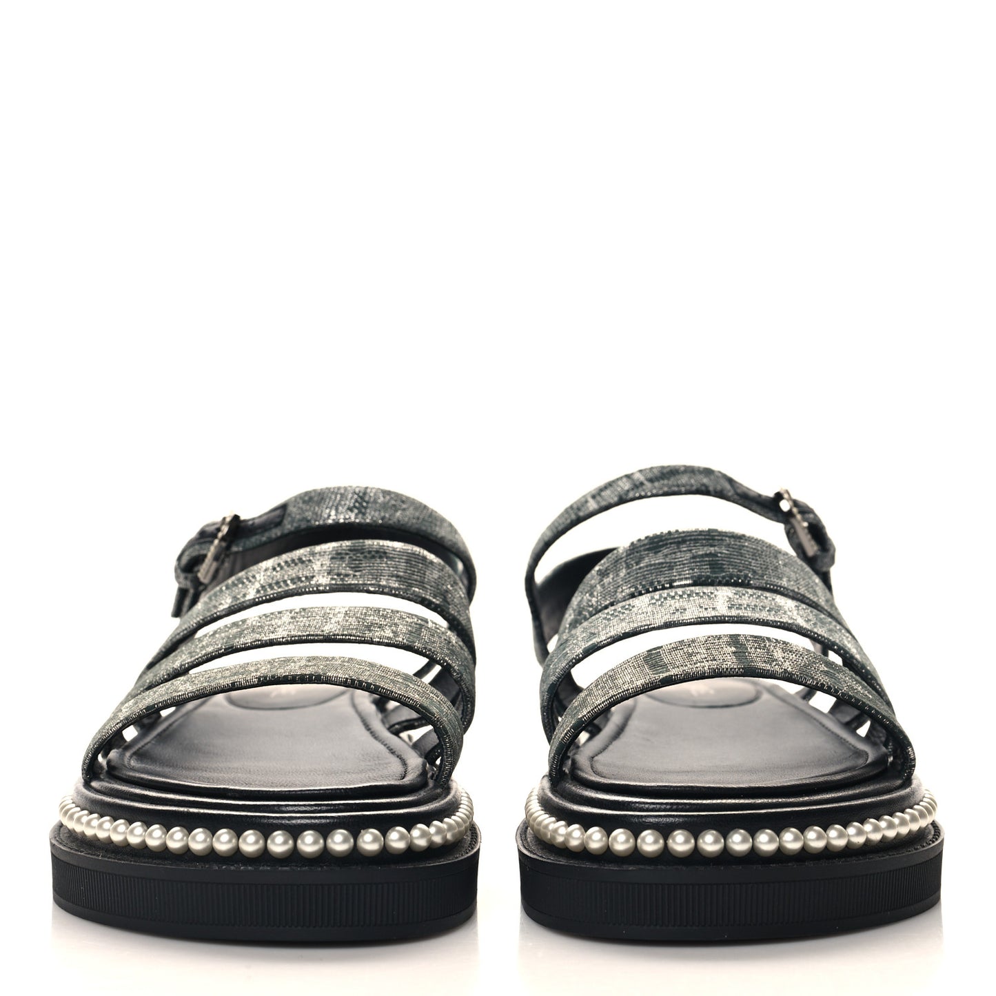 Tweed Grosgrain Pearl Platform Sandals 38 Black