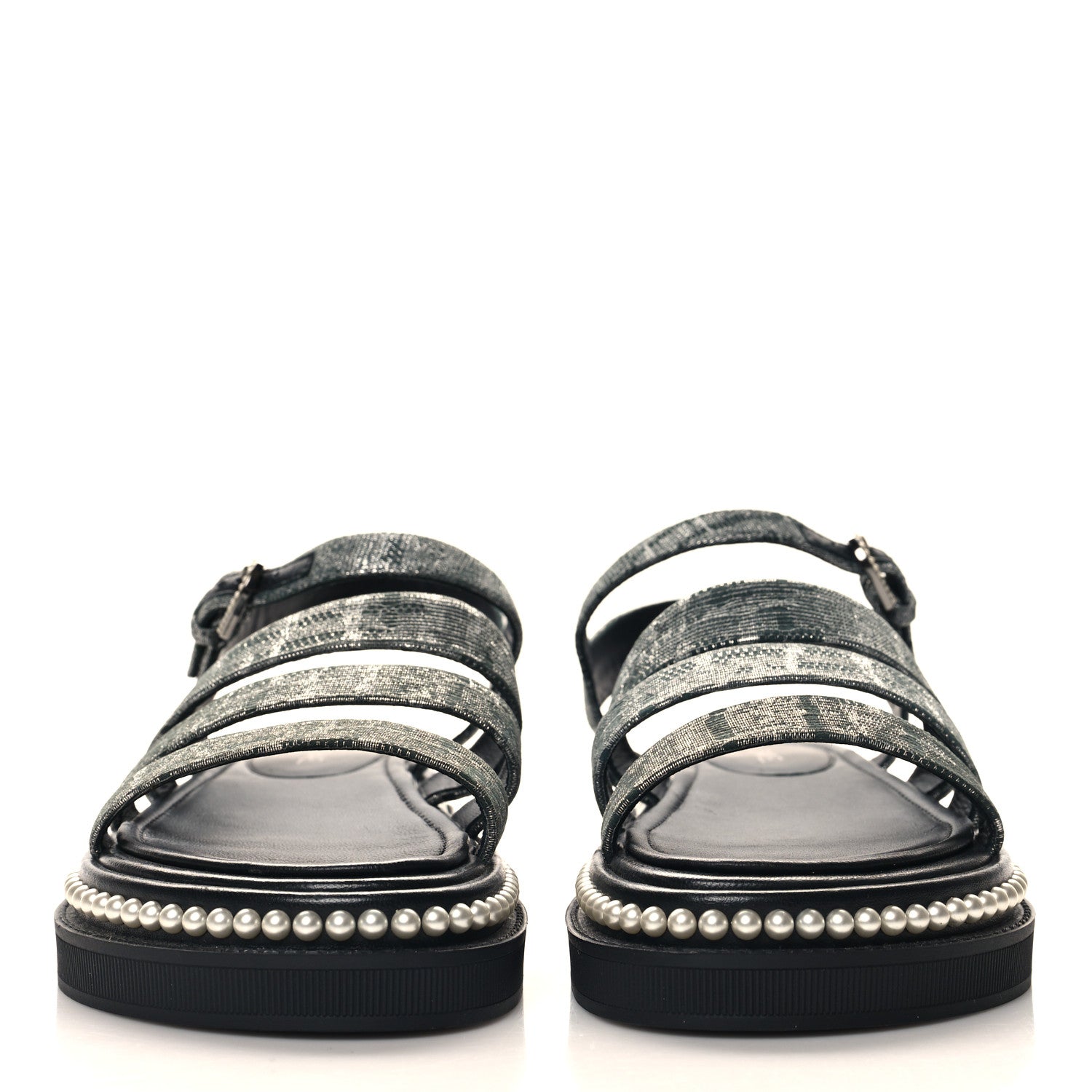 Chanel Tweed Grosgrain Pearl Platform Sandals 38 Black 3 of 9