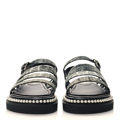 Chanel Tweed Grosgrain Pearl Platform Sandals 38 Black 3 of 9
