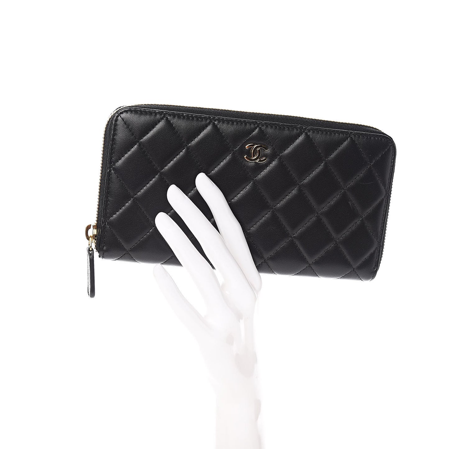 Lambskin Quilted Large Gusset Zip Around Wallet Black