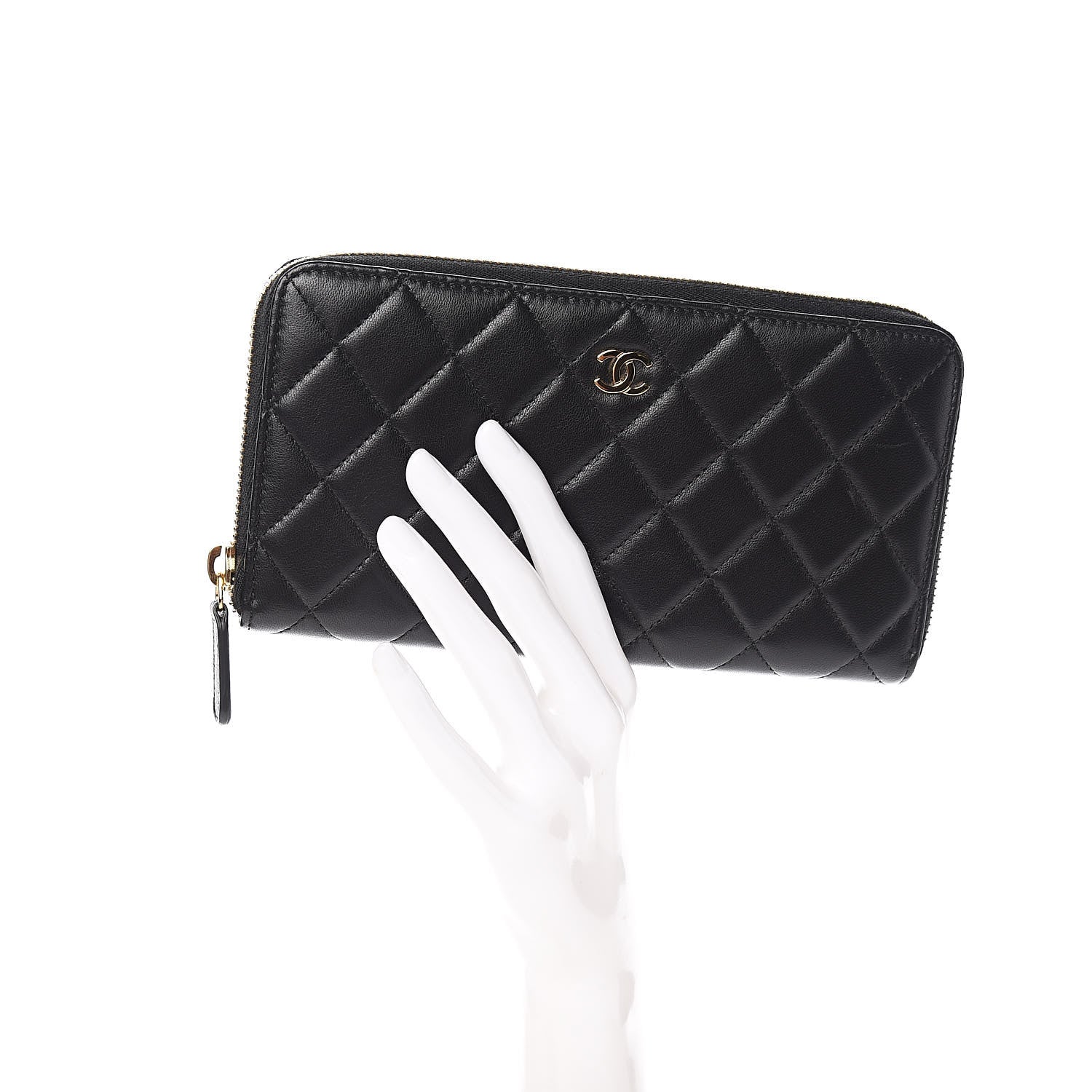 Chanel Lambskin Quilted Large Gusset Zip Around Wallet Black 2 of 13