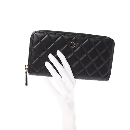 Chanel Lambskin Quilted Large Gusset Zip Around Wallet Black 2 of 13