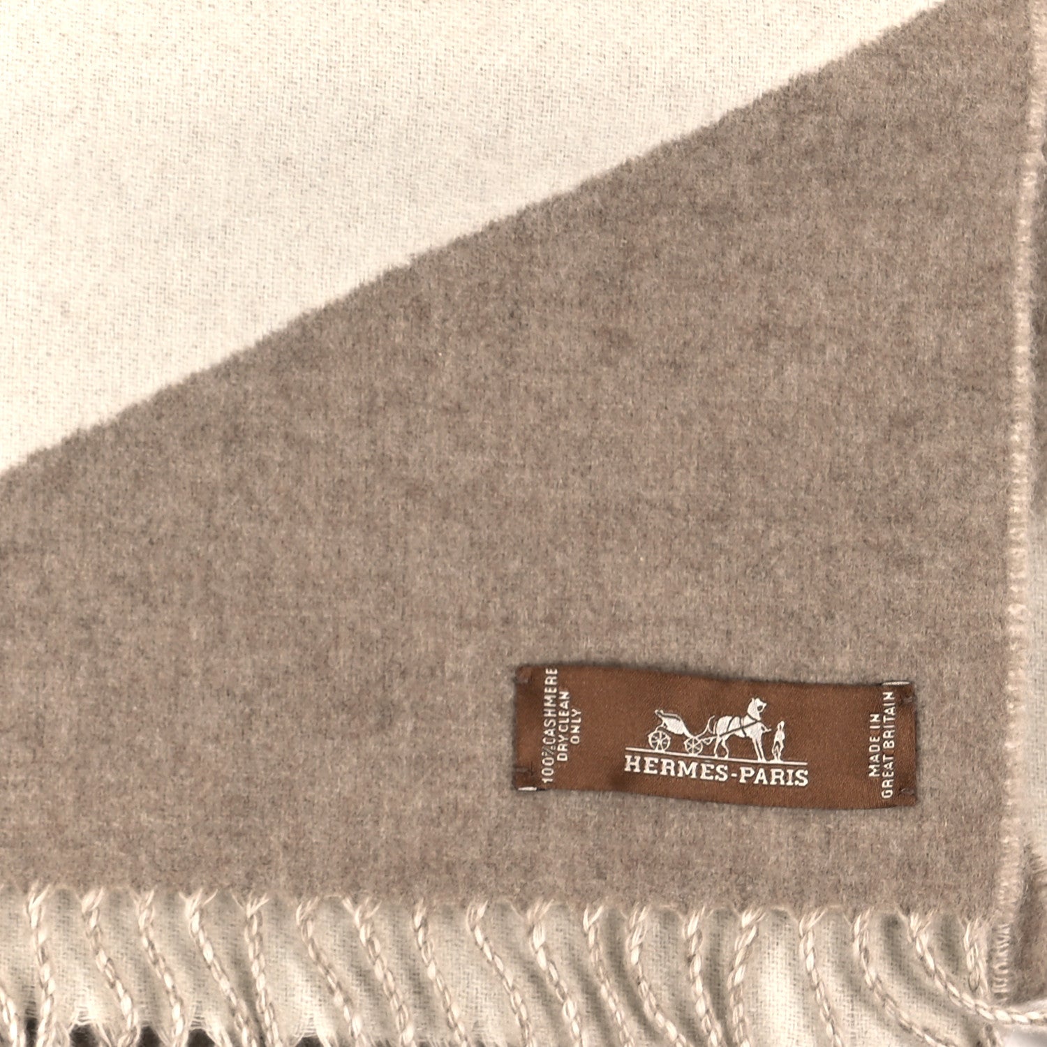 Hermes Cashmere Casaque Zig Zag Muffler Etoupe Ivory 3 of 3