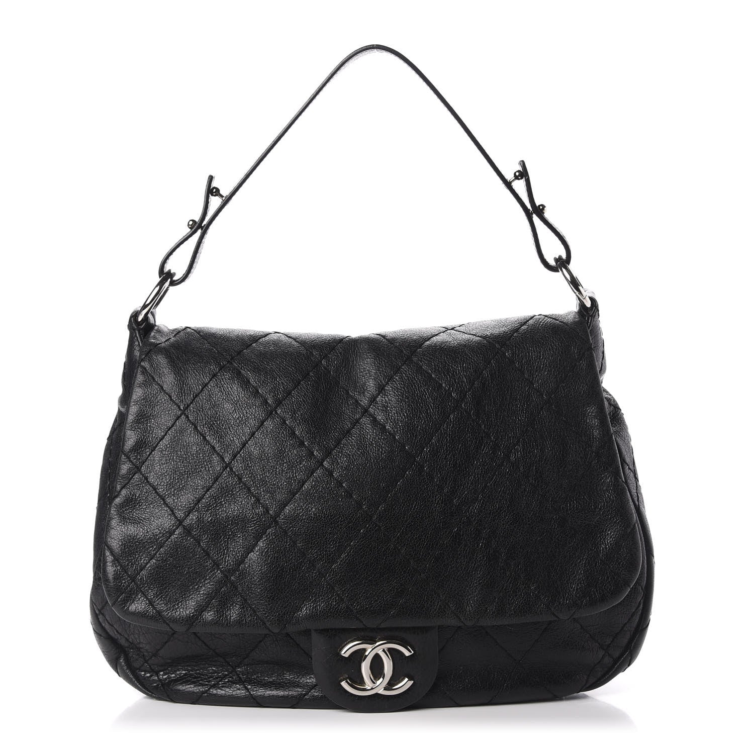 Chanel Glazed Calfskin XL On The Road Flap Black 1 of 12