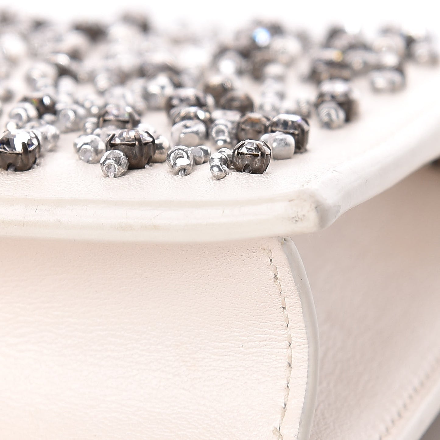 Calfskin Bead Embellished Kate Monogram Tassel Chain Wallet White