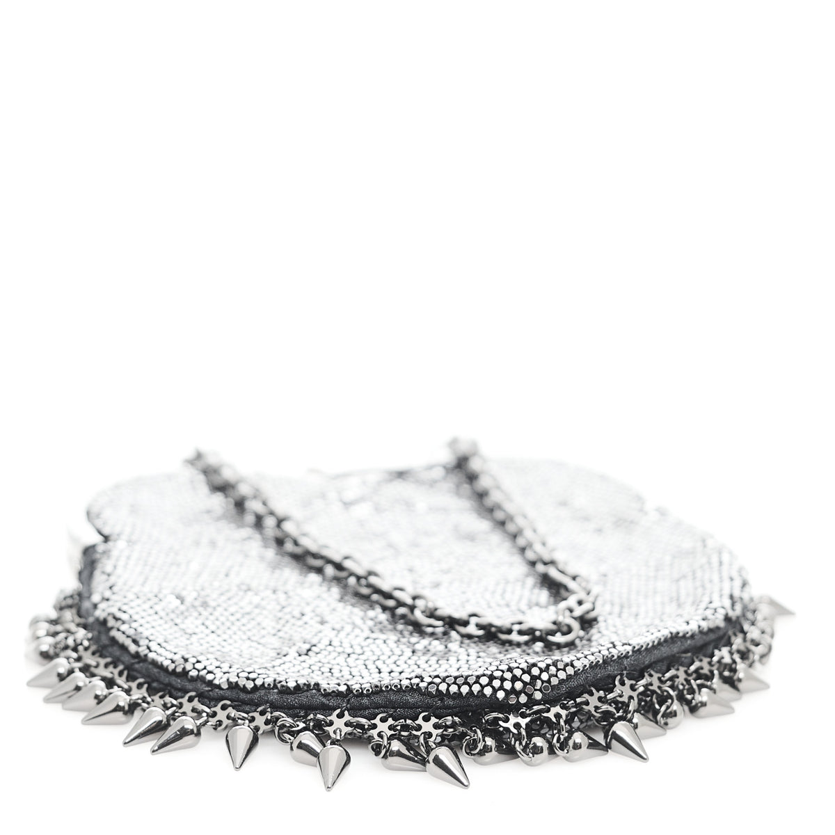 Satin Mesh Studded Mini Heart Bag Dark Rutenio