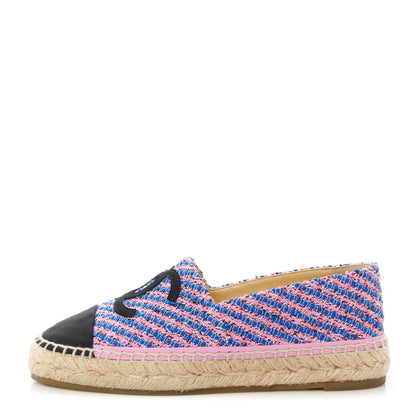 Chanel Tweed Grosgrain CC Espadrilles 38 Blue Pink Black White 1 of 12