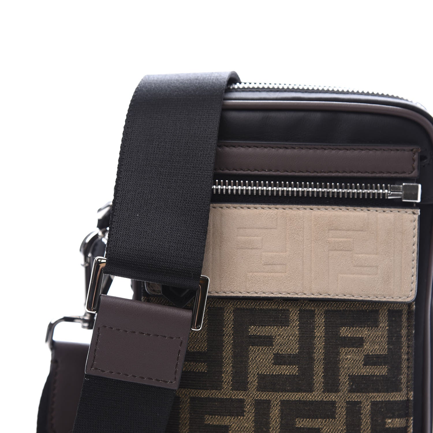 Fendi Nylon Fabric Jacquard Chamois FF 1974 Medium Crossbody Messenger Black Nuvola 10 of 10