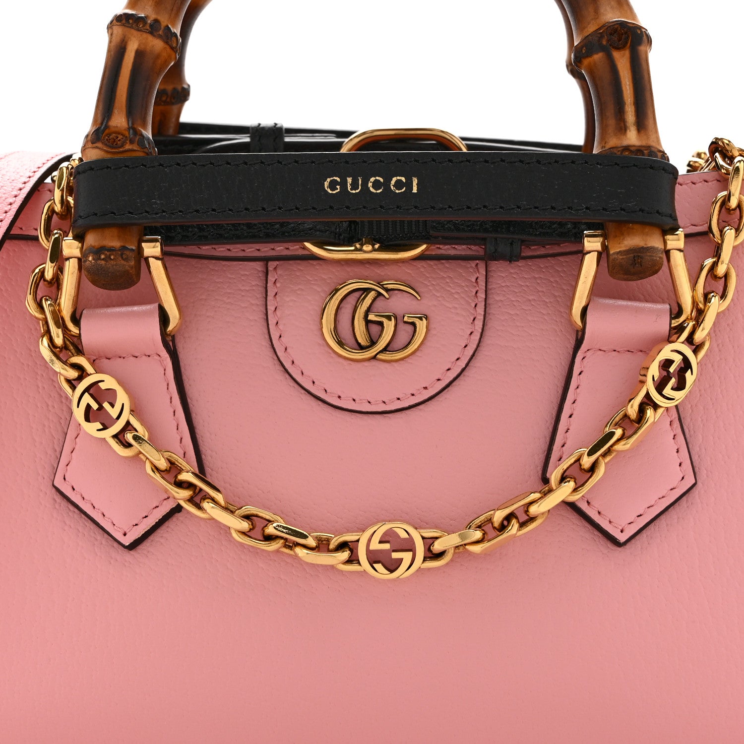 Gucci Textured Dollar Calfskin Web Small Diana Shoulder Bag Wild Rose Black 9 of 11