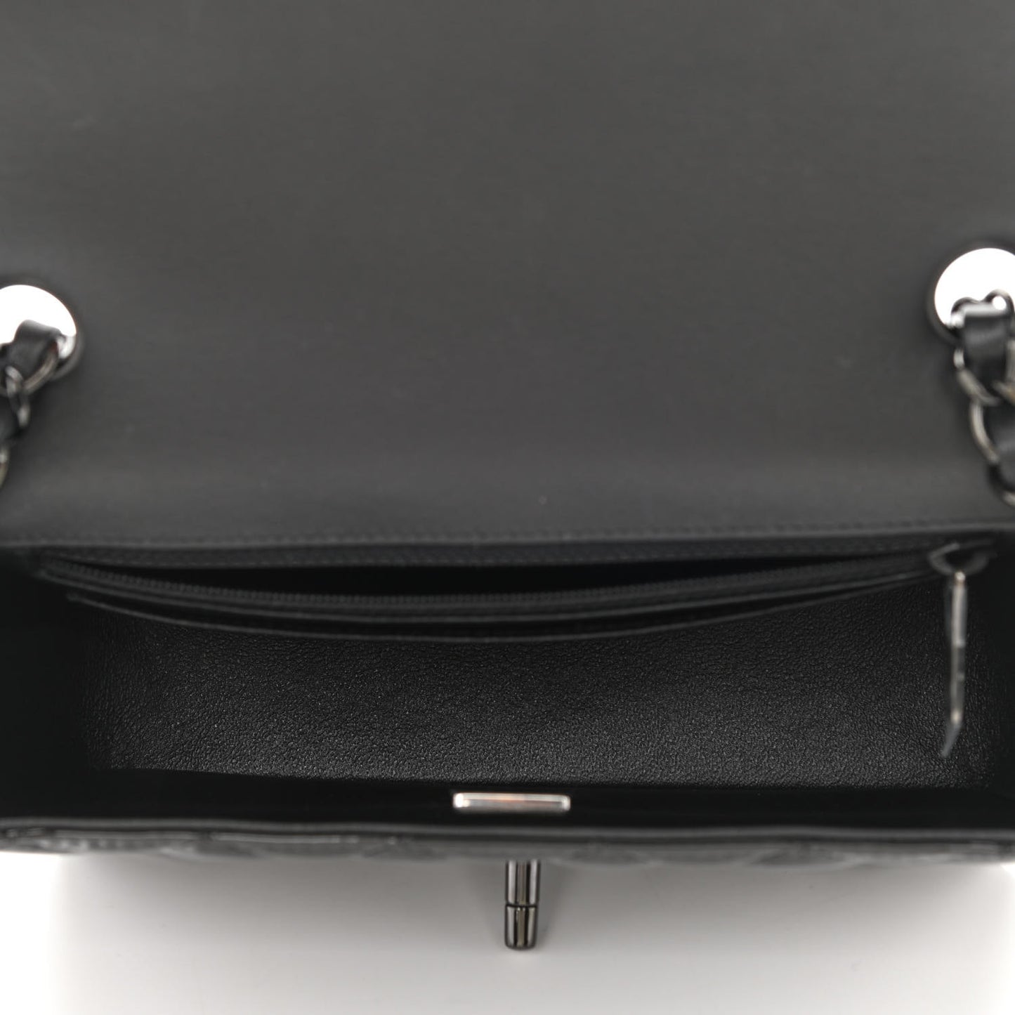 Patent Calfskin Quilted Mini Rectangular Flap So Black