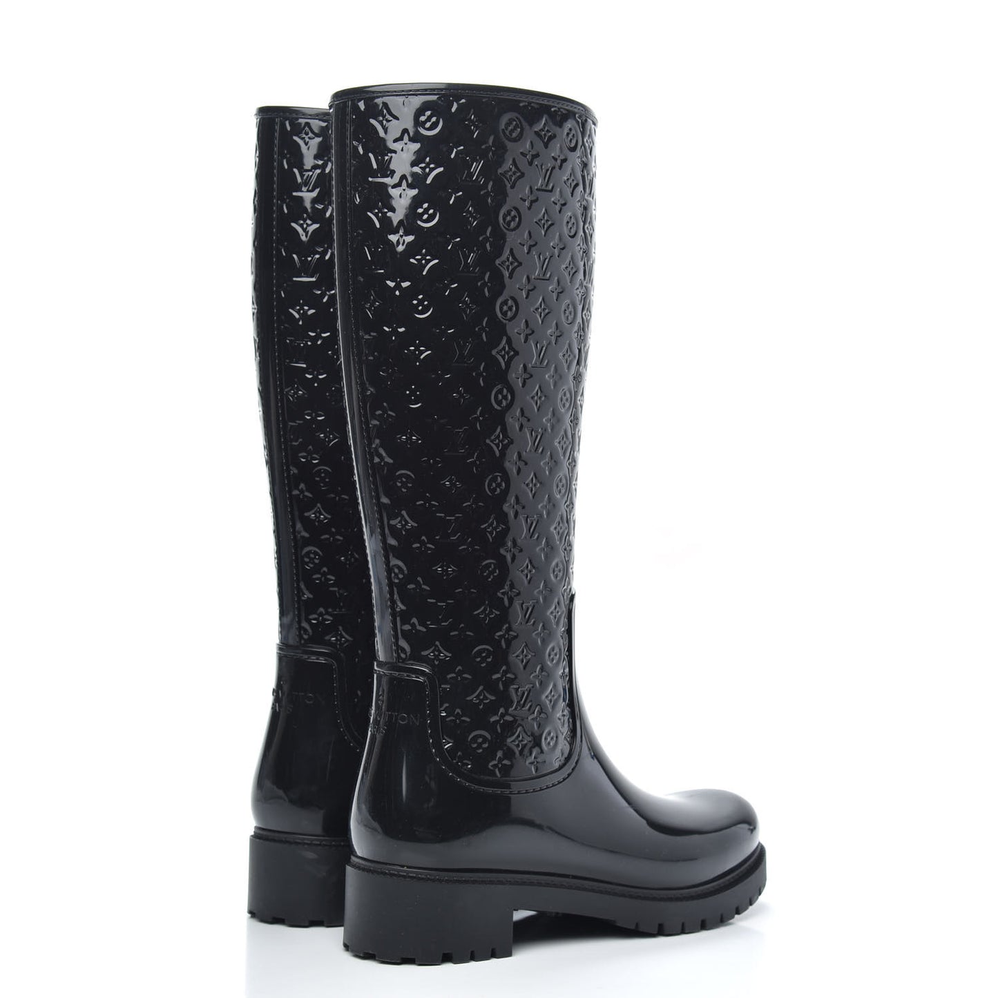 Rubber Embossed Monogram Splash Rain Boots 37 Black