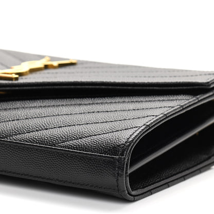 Saint Laurent Grain De Poudre Matelasse Chevron Monogram Chain Wallet Black 10 of 11