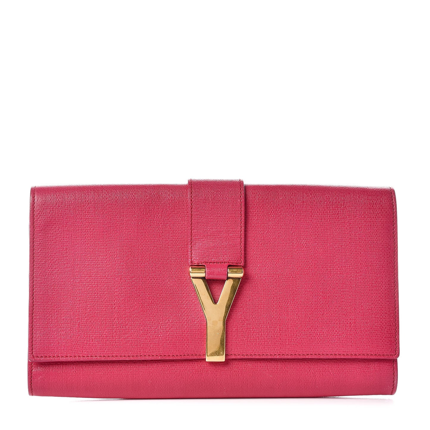 Textured Calfskin Y Ligne Clutch Fuchsia