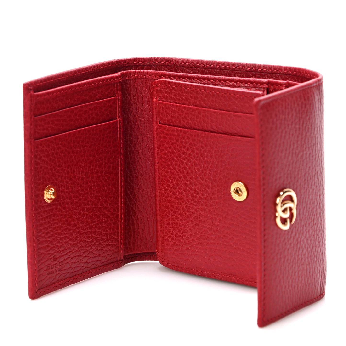 Dollar Calfskin GG Marmont Tri-Fold Wallet Hibiscus Red