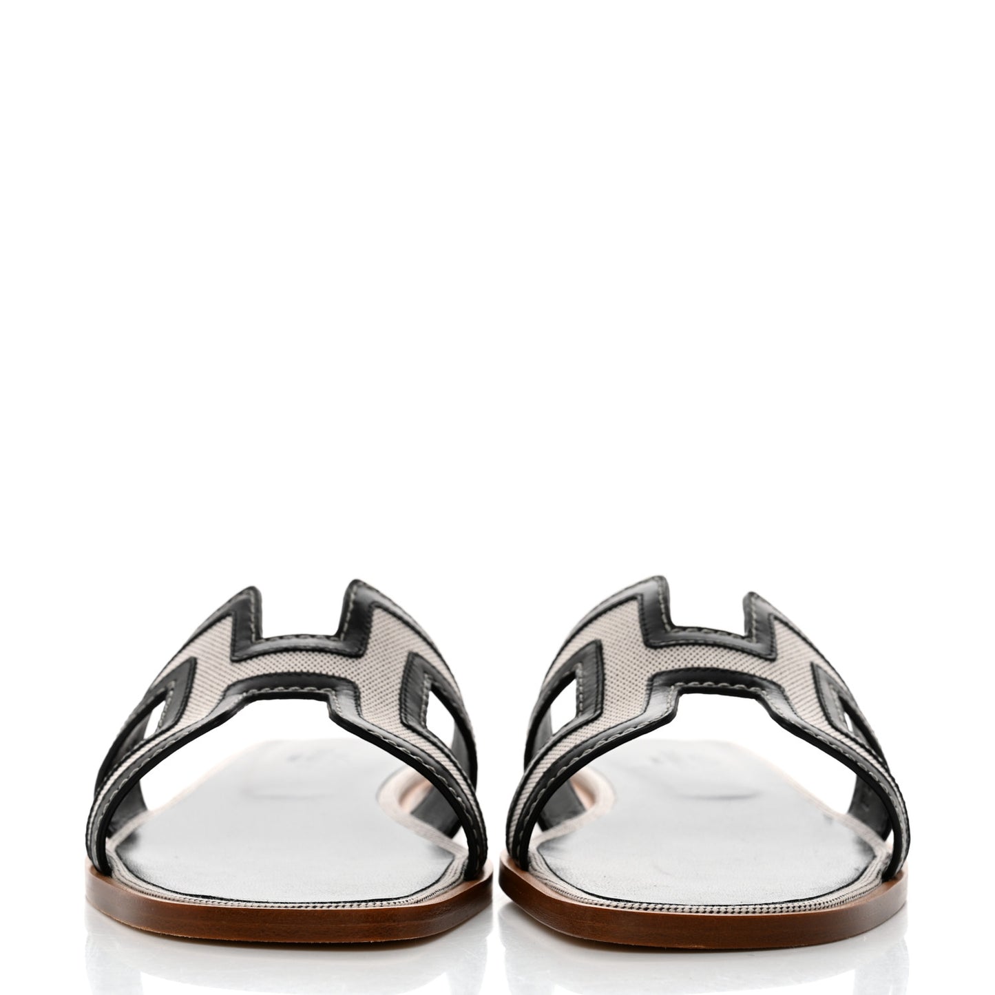 Calfskin Canvas Oran Sandals 36.5 Black