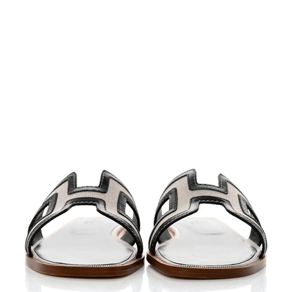 Hermes Calfskin Canvas Oran Sandals 36.5 Black 2 of 9